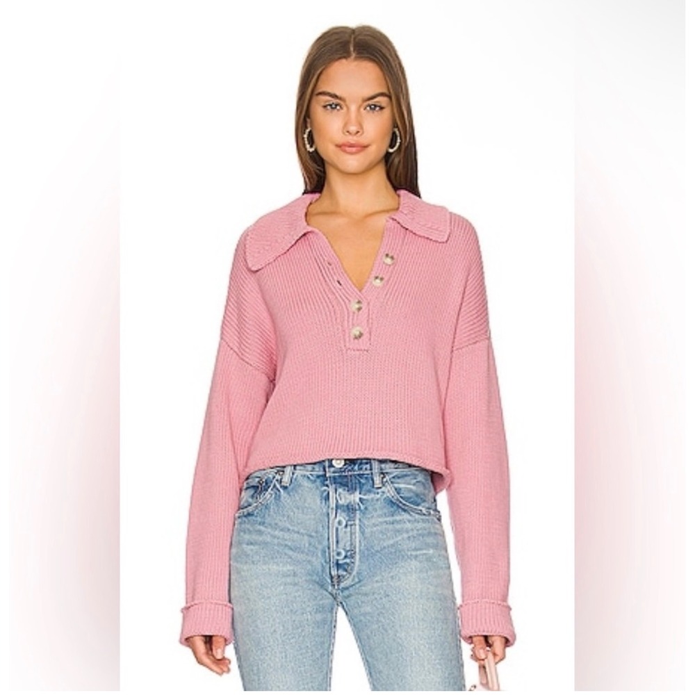 Show Me Your Mumu Crawford Collared Sweater Pink Chunky Knit Size L